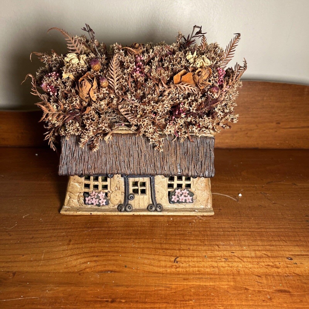 Windy Meadows Pottery, Rare, Village Cottage House, Planter, Dried Flowers